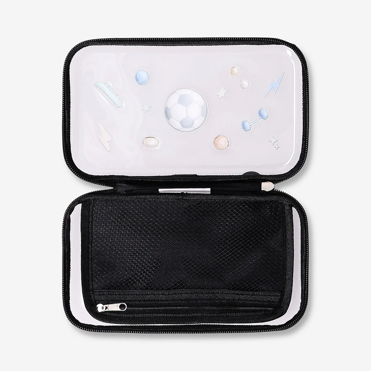 Black hardcase pencil case with sports icons - Image 2