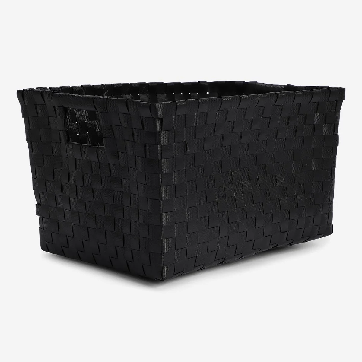 Black Storage Basket in Braided Plastic