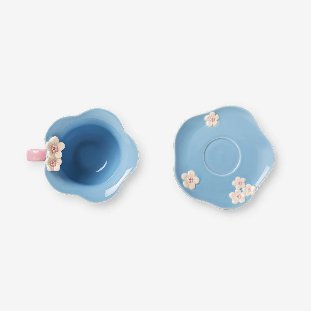 Blue flower mug with saucer - 170 ml - Image 2
