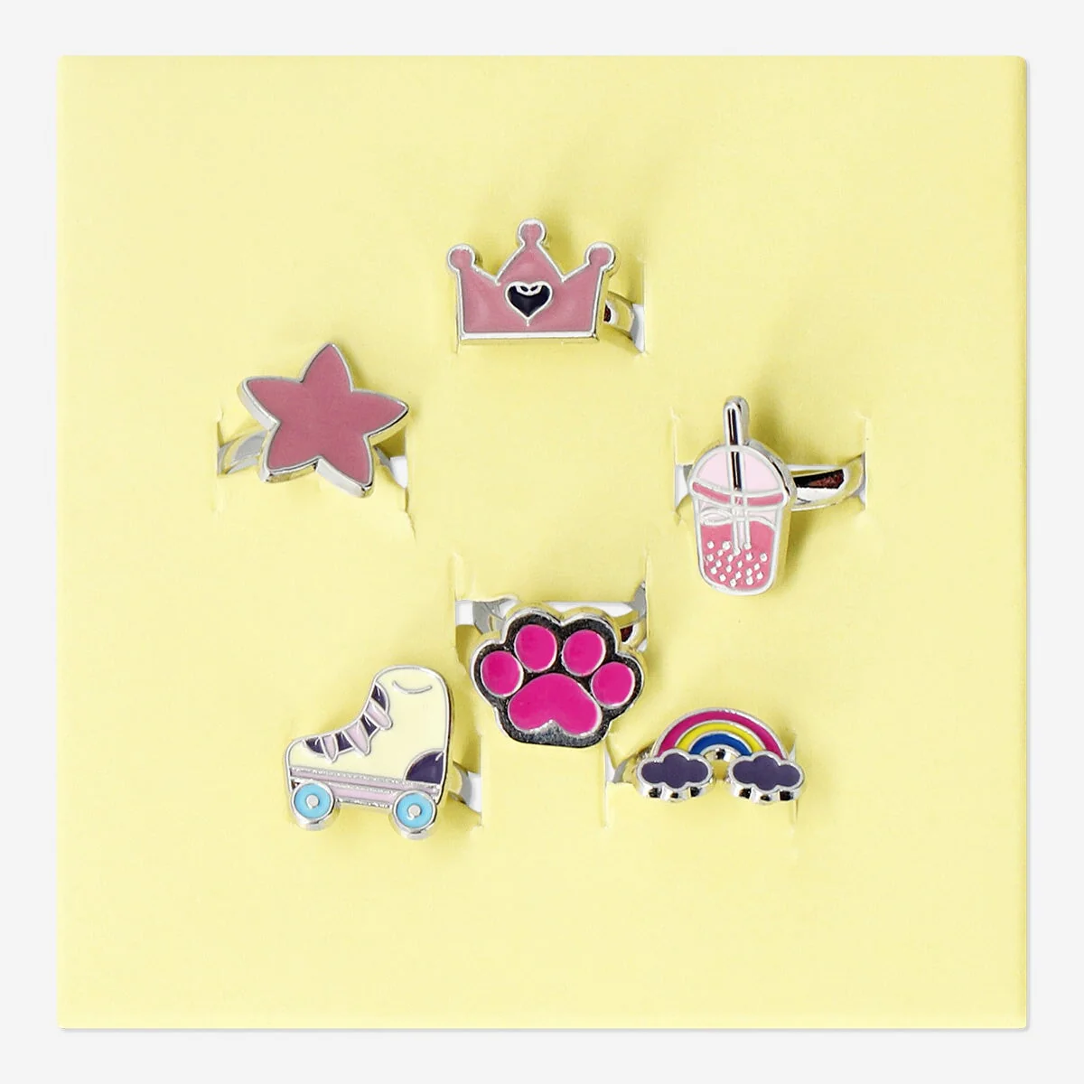 Children's adjustable rings with icons - 6 pcs - Image 2