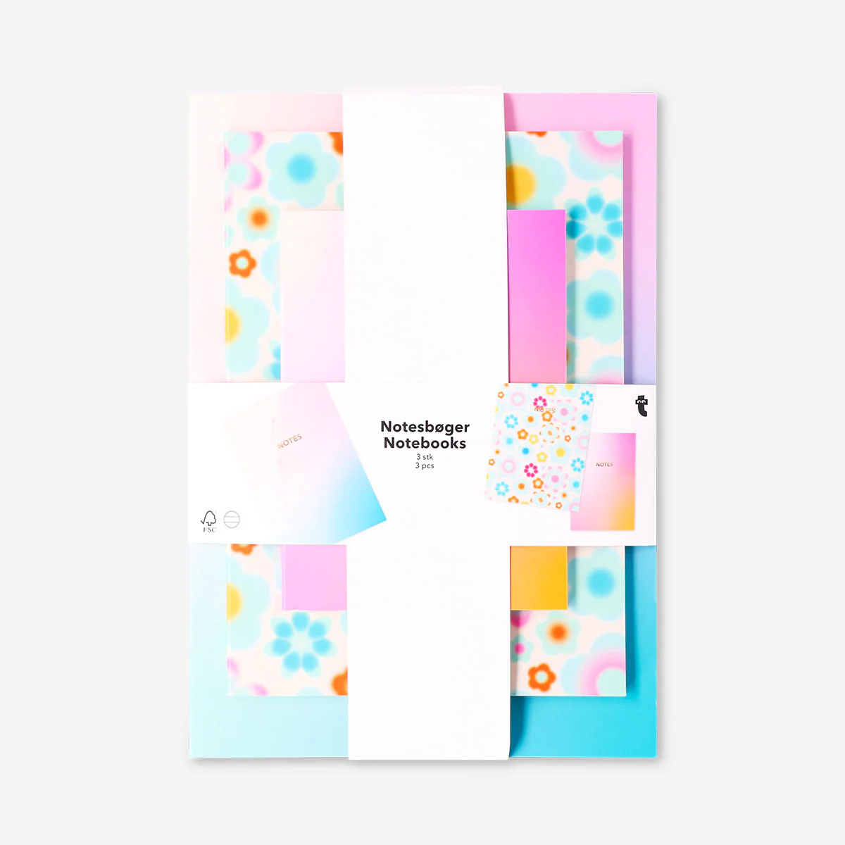 Floral and gradient notebooks set - 3 pcs