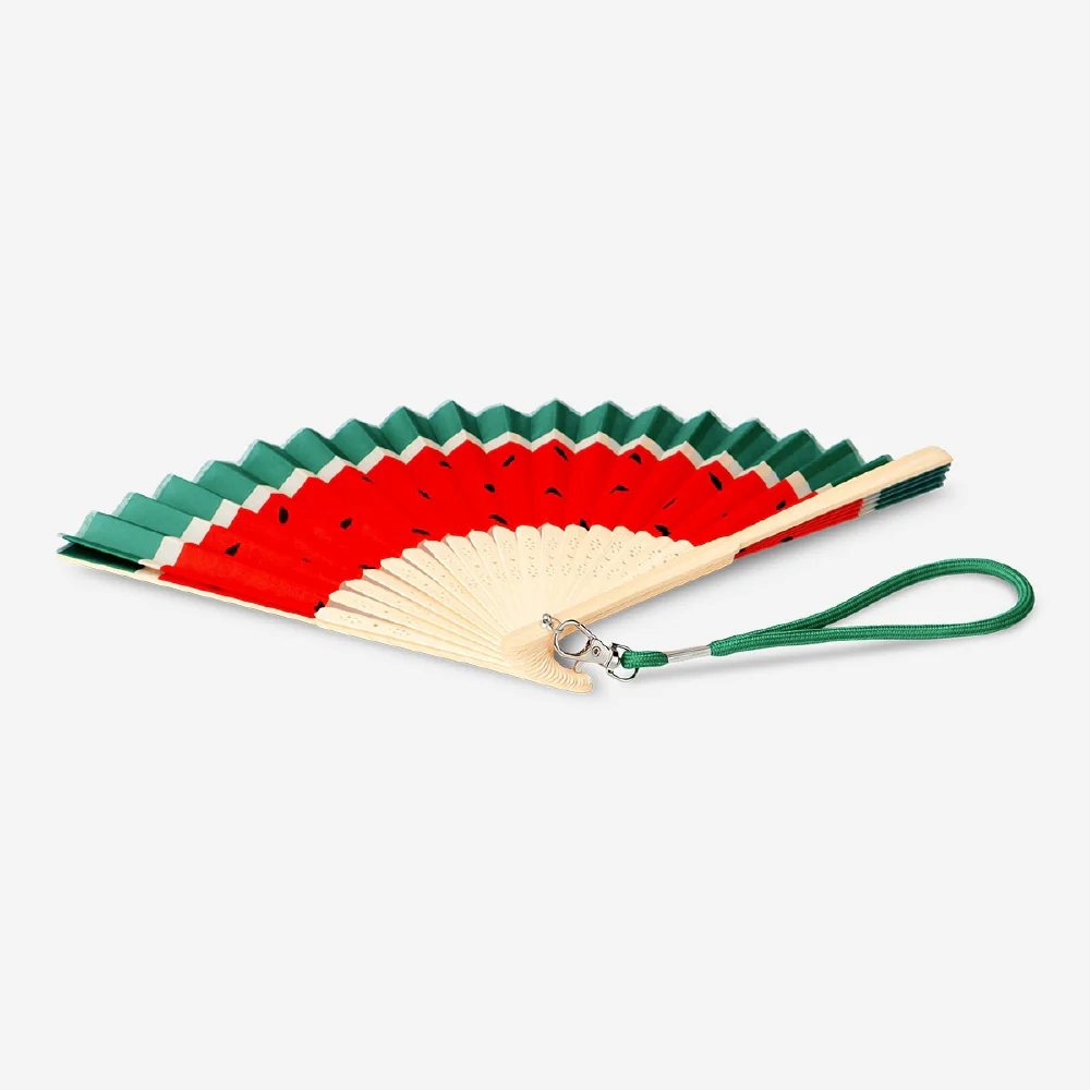 Foldable bamboo fan with a strap - Watermelon print - Image 2
