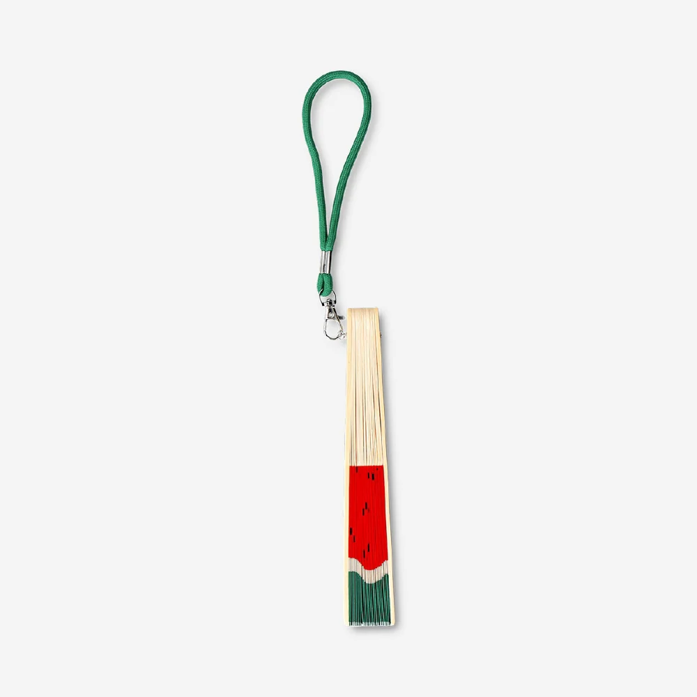 Foldable bamboo fan with a strap - Watermelon print - Image 3