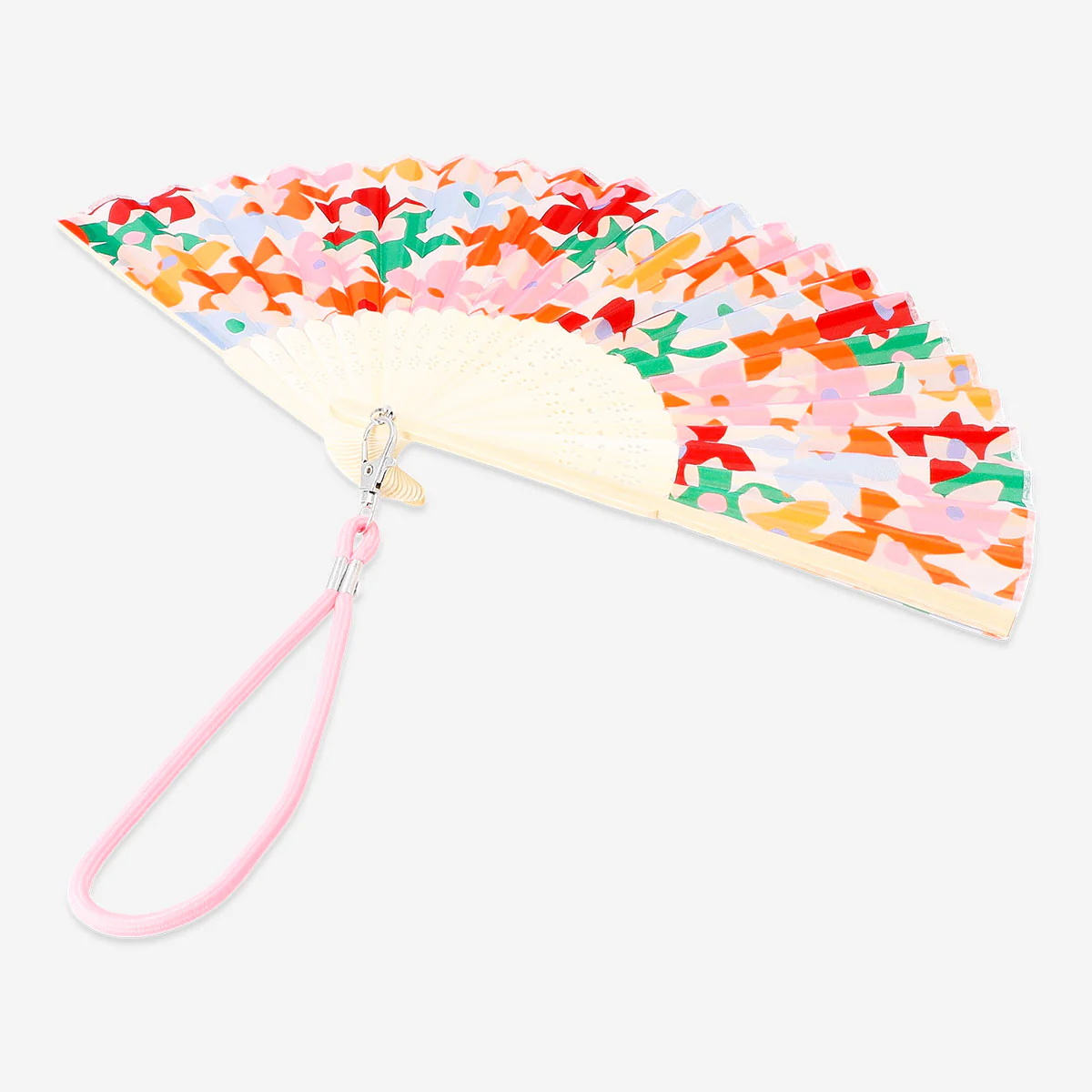 Foldable bamboo fan with strap - Flower print - Image 2