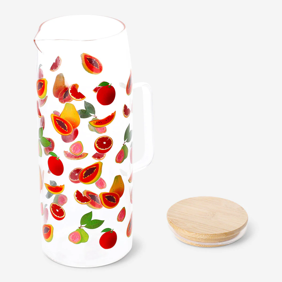 Glass jug with bamboo lid and fruit print - 1.15 L - Image 3