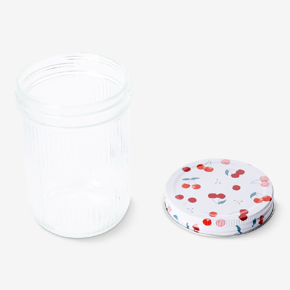 Glass storage jar with cherry print lid - 16 cm - Image 2