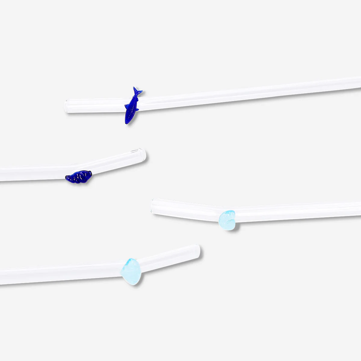 Glass straws with fish and seashell decorations - 4 pcs - Image 3