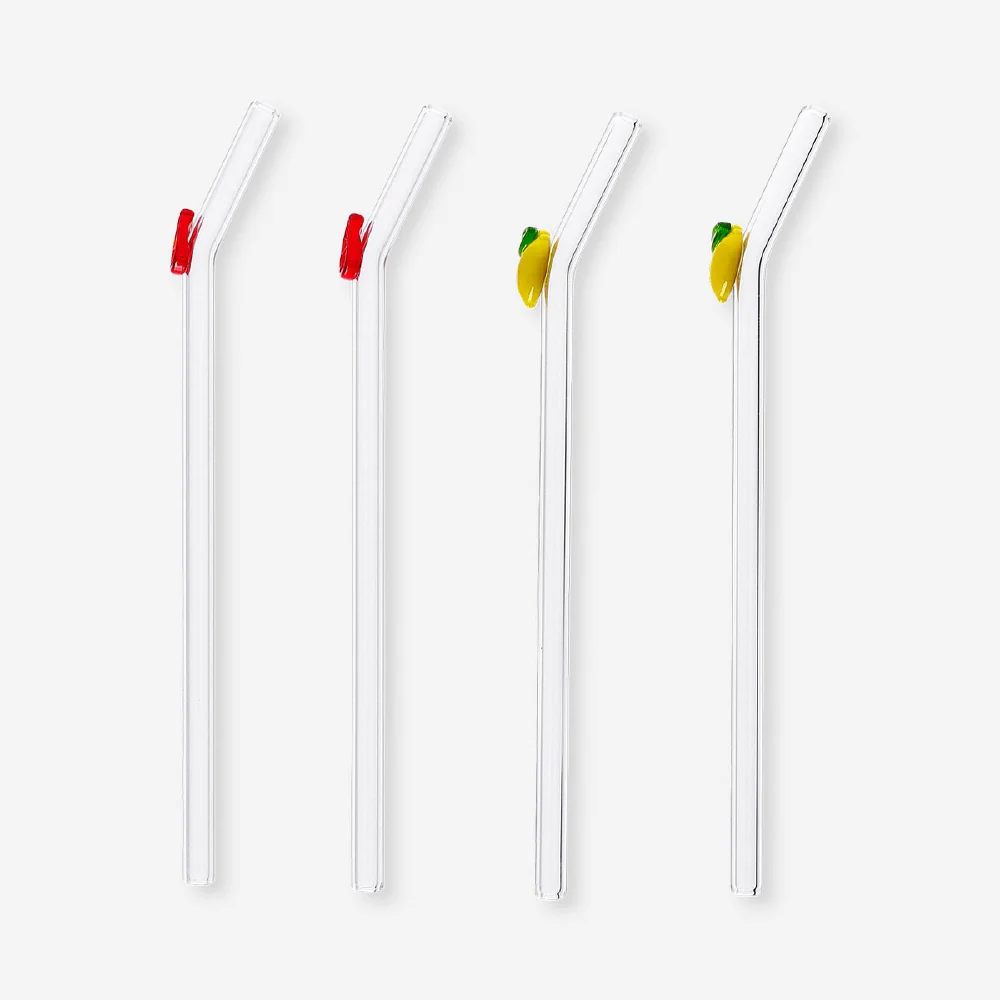 Glass straws with fruit decorations - 4 pcs - Image 2