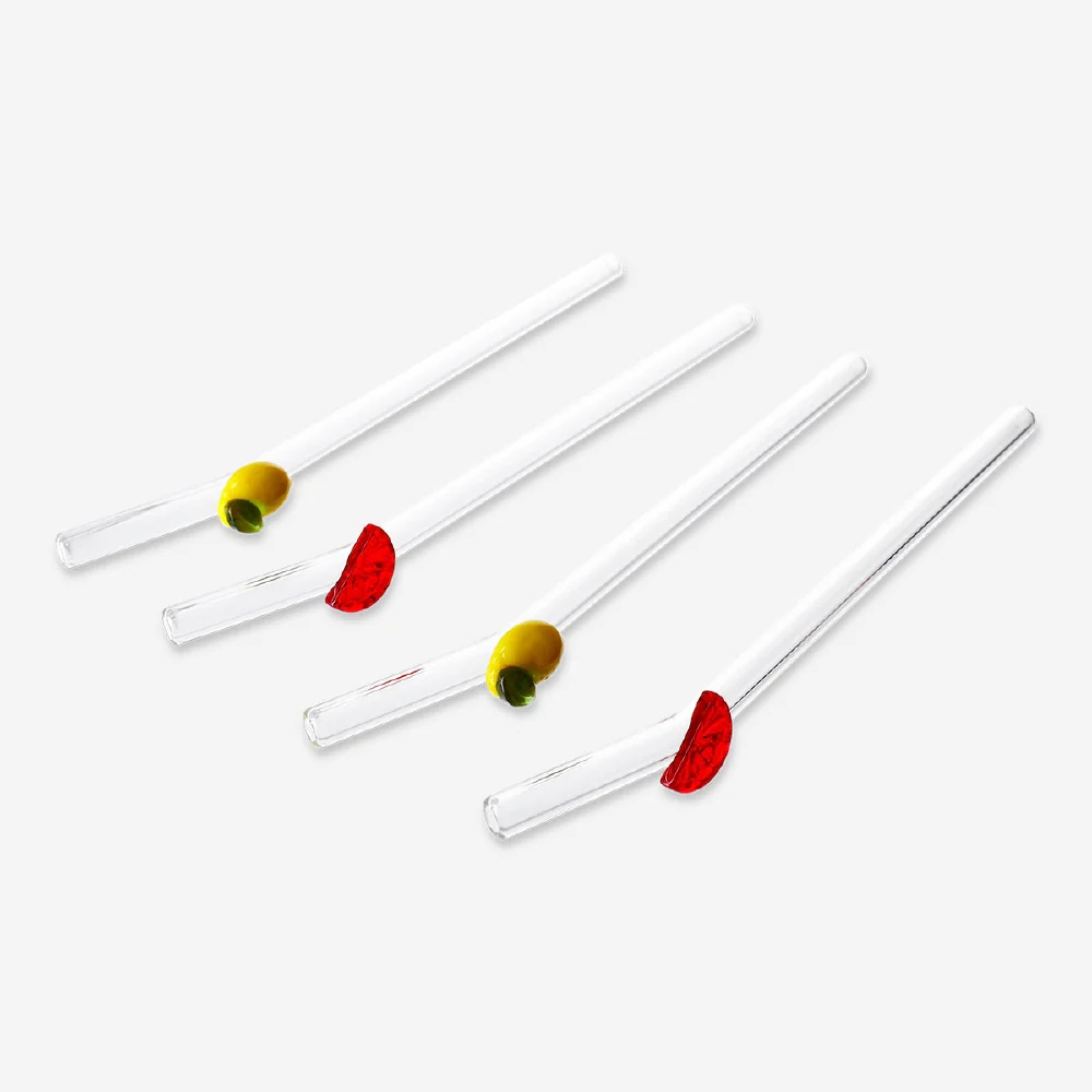 Glass straws with fruit decorations - 4 pcs - Image 3