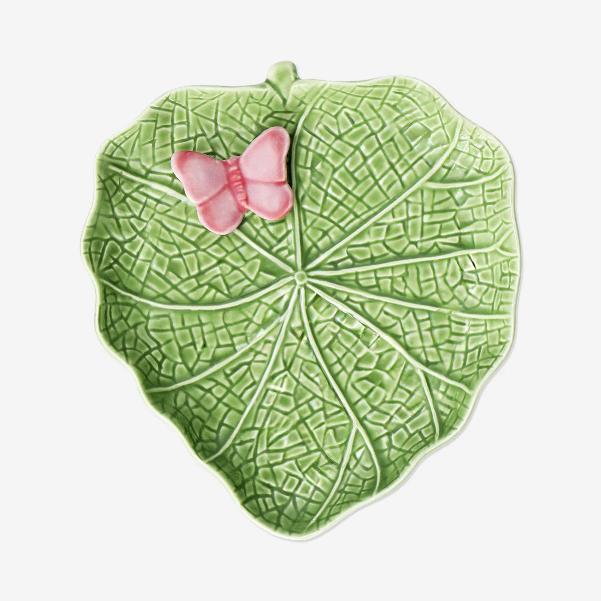 Green leaf plate with butterfly - 20 cm - Image 2