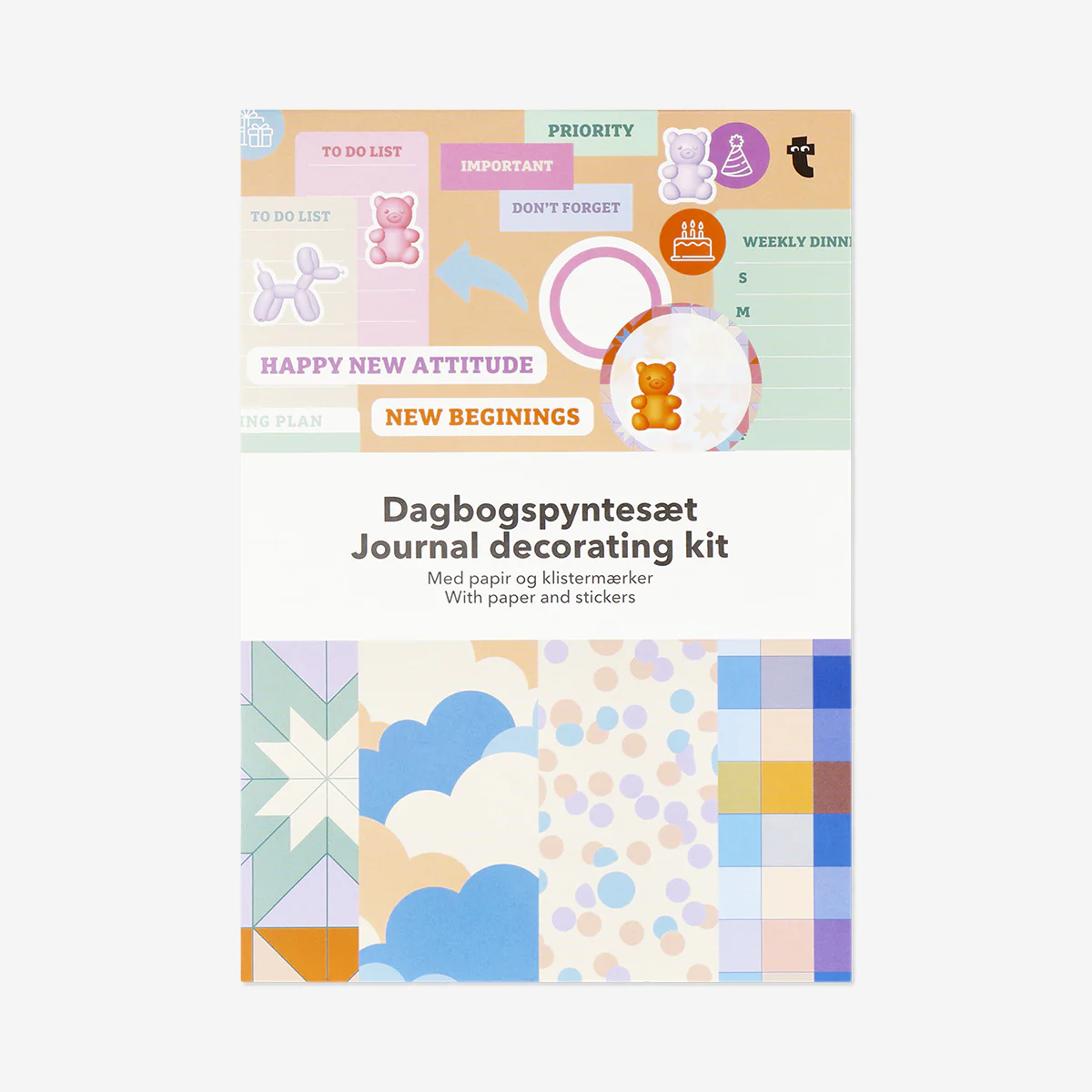 Journal decorating kit with paper and stickers