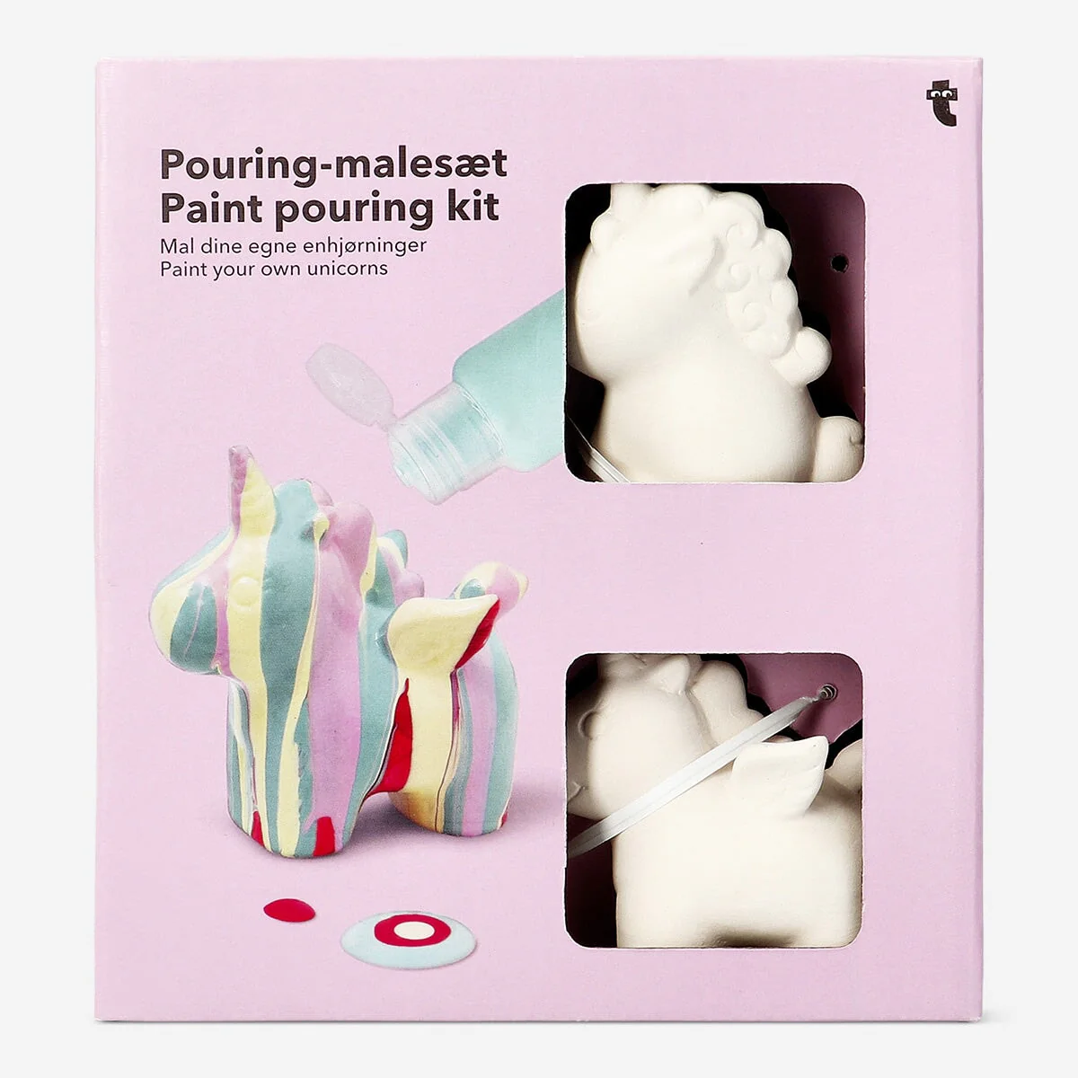 Paint pouring kit with ceramic unicorn