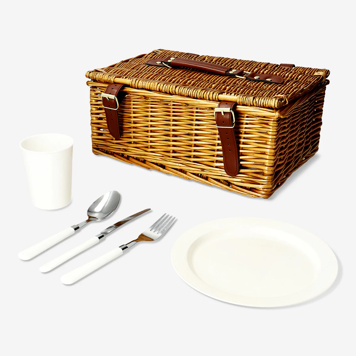 Picnic basket with cutlery and lid - Image 4