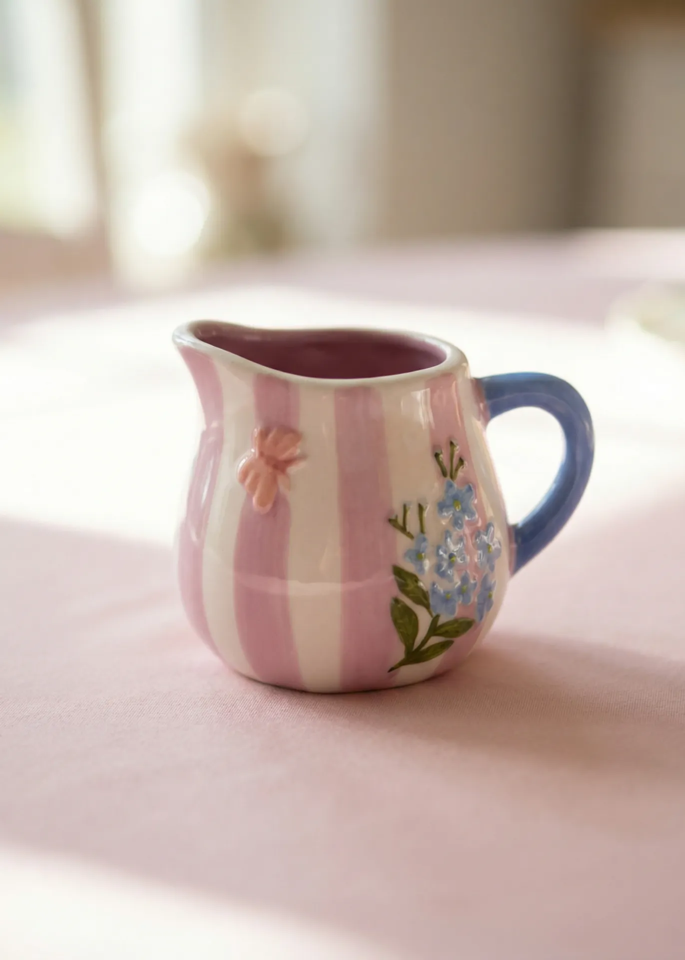 Pink floral milk jug with stripes - 120 ml
