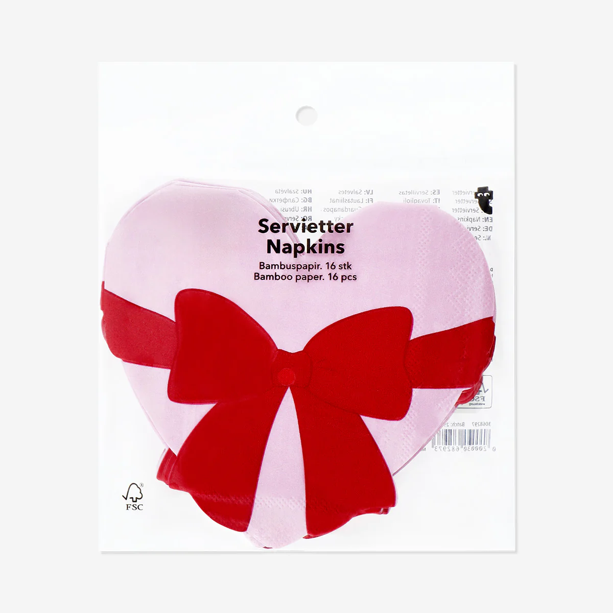Pink heart with bow napkins - 16 pcs