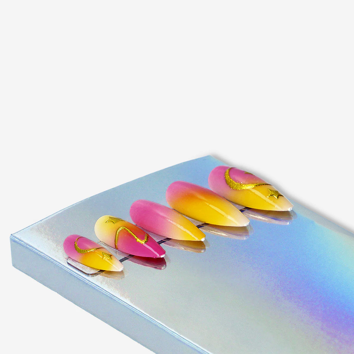 Press on nails - Gold details with gradient design - Image 3