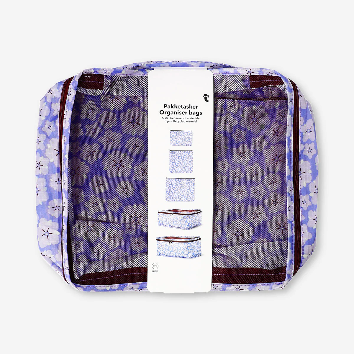 Purple floral organiser bags - 5 pcs - Image 3