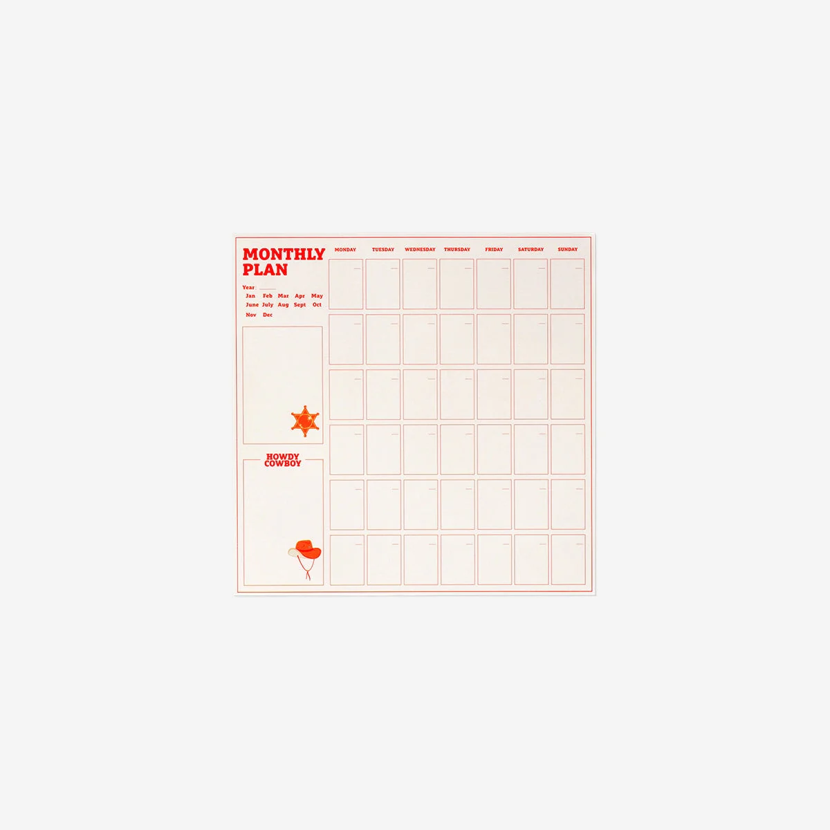 Western themed monthly planner