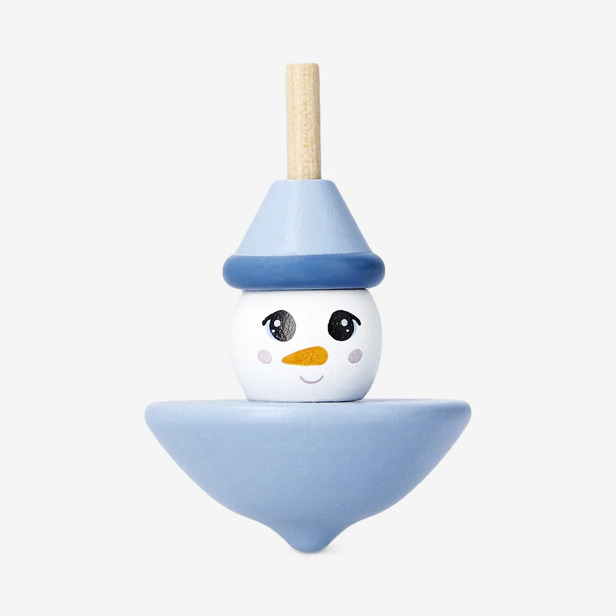 Wooden spinning top with snowman